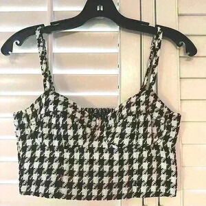 Stradivarius cropped top in black and white tweed